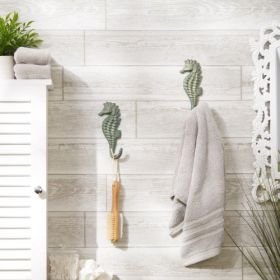 Coastal Seahorse Wall Hook Set of 2 - Decorative Nautical Hooks for Hanging
