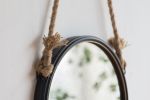 19.5" in Handsome Cleveland Mirror with Rope Strap Contemporary Design Circle Mirror with Grey Round Metal Frame for Wall Decor Bathroom, Entryway