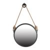 19.5" in Handsome Cleveland Mirror with Rope Strap Contemporary Design Circle Mirror with Grey Round Metal Frame for Wall Decor Bathroom, Entryway