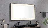 96in. W x48 in. H Framed LED Single Bathroom Vanity Mirror in Polished Crystal Bathroom Vanity LED Mirror with 3 Color Lights Mirror for Bathroom Wall