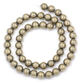 Electroplated Pyrite Glossy Round Beads (Option: Gold-12mm)