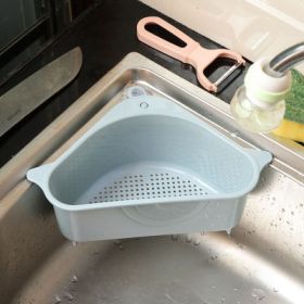 Kitchen Sink Triangle Drain Basket Suction Cup Type Vegetable Sink Filter Water Shelf (Color: Blue)