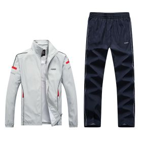 Spring And Autumn New Men'S Casual Sports Suit Middle-Aged And Elderly Running Sportswear Two-Piece Dad Outfit (Option: L-White)
