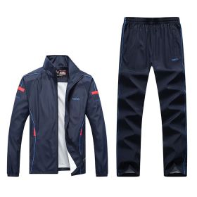 Spring And Autumn New Men'S Casual Sports Suit Middle-Aged And Elderly Running Sportswear Two-Piece Dad Outfit (Option: 4XL-Dark Blue)