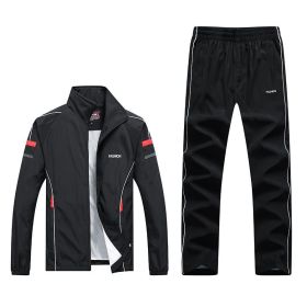 Spring And Autumn New Men'S Casual Sports Suit Middle-Aged And Elderly Running Sportswear Two-Piece Dad Outfit (Option: L-Black)