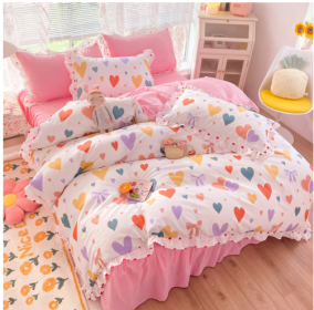 Cotton 100 Princess Wind Quilt Cover Cartoon Student Dormitory Bed (Option: Full of joy-1.8m bed sheet set of four)