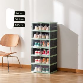 Double Row Folding Shoe Box Transparent Storage Rack Installation (Option: Green black six layers)