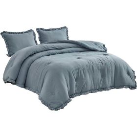 Blue Stone Washed Ruffled Edge Microfiber 3-Piece Comforter Set (size: king)