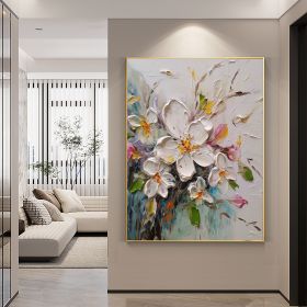 Hand Painted Oil Painting Abstract Original Flower Oil Painting On Canvas Large Wall Art Original White Floral Painting Floral Custom Painting Living (Style: 1, size: 50X70cm)