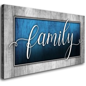 Family Canvas Wall Art-Navy Blue Family Wall Decor-Family Word Sign Canvas Prints Picture Painting Modern Artwork for Bedroom Living Room Home Decorat (size: 20x40inchx1pcs)