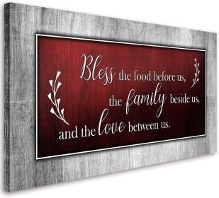 Motivational Quotes Christian Wall Art Red and Grey Canvas Prints Bless The Food Quote Wall Pictures Framed Artwork for Home Living Room Dining Room K (size: 20x40inchx1pcs)