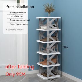 Plastic Installation-free Shoe Rack Storage Shoe Rack Folding Shoe Cabinet (Option: Gray 6 Layers K Type)